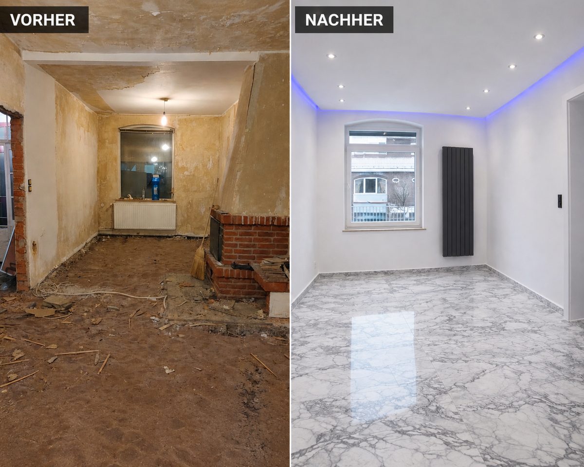 Vorher-Nachher Vergleich einer Flur-Komplettsanierung